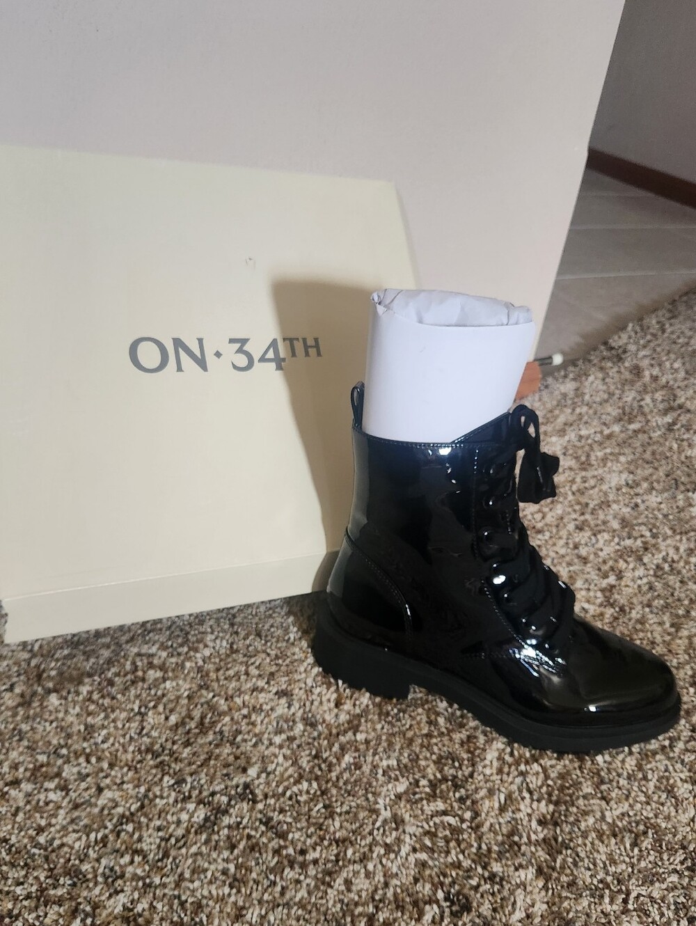 ON-34TH Black Patent Leather Terissa Combat Boots - Women Size 6.5 NWT